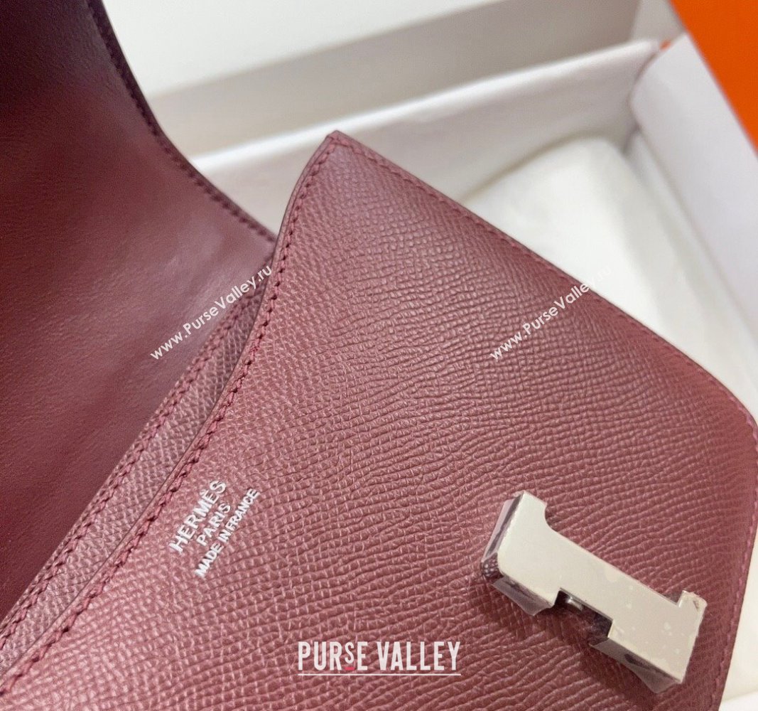 Hermes Constance Mini Bag 18cm in Epsom Palm-Grained Leather Bordeaux Red/Silver 2024 (Half Handmade) (FLI-240828077)