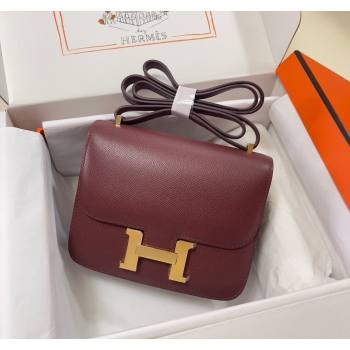 Hermes Constance Mini Bag 18cm in Epsom Palm-Grained Leather Bordeaux Red/Gold 2024 (Half Handmade) (FLI-240828078)