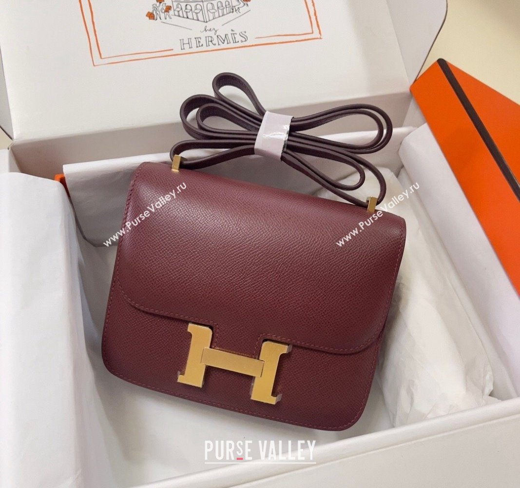 Hermes Constance Mini Bag 18cm in Epsom Palm-Grained Leather Bordeaux Red/Gold 2024 (Half Handmade) (FLI-240828078)