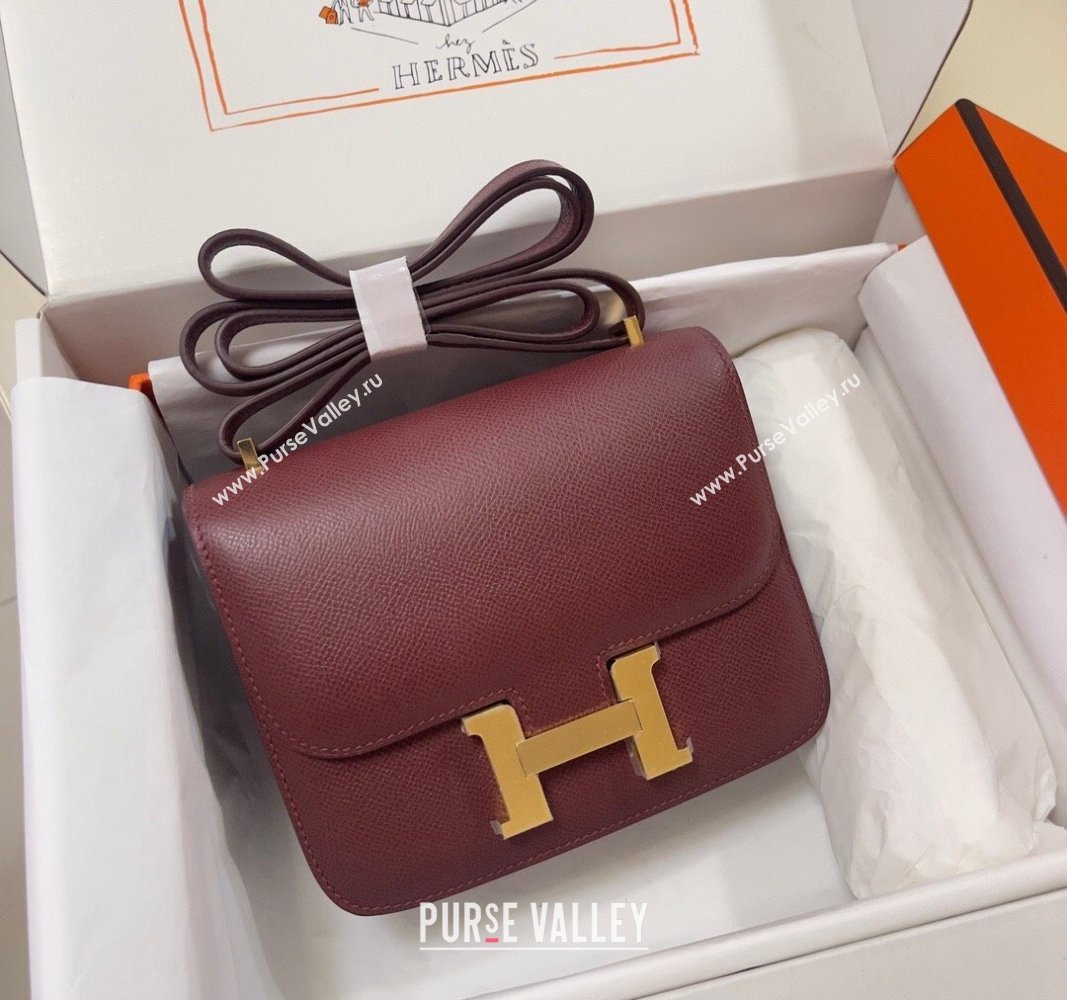 Hermes Constance Mini Bag 18cm in Epsom Palm-Grained Leather Bordeaux Red/Gold 2024 (Half Handmade) (FLI-240828078)