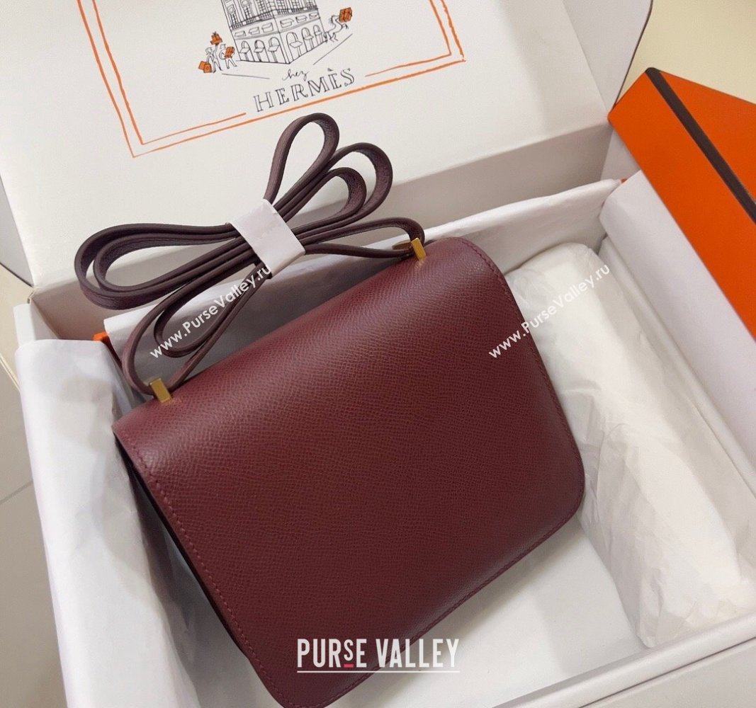 Hermes Constance Mini Bag 18cm in Epsom Palm-Grained Leather Bordeaux Red/Gold 2024 (Half Handmade) (FLI-240828078)