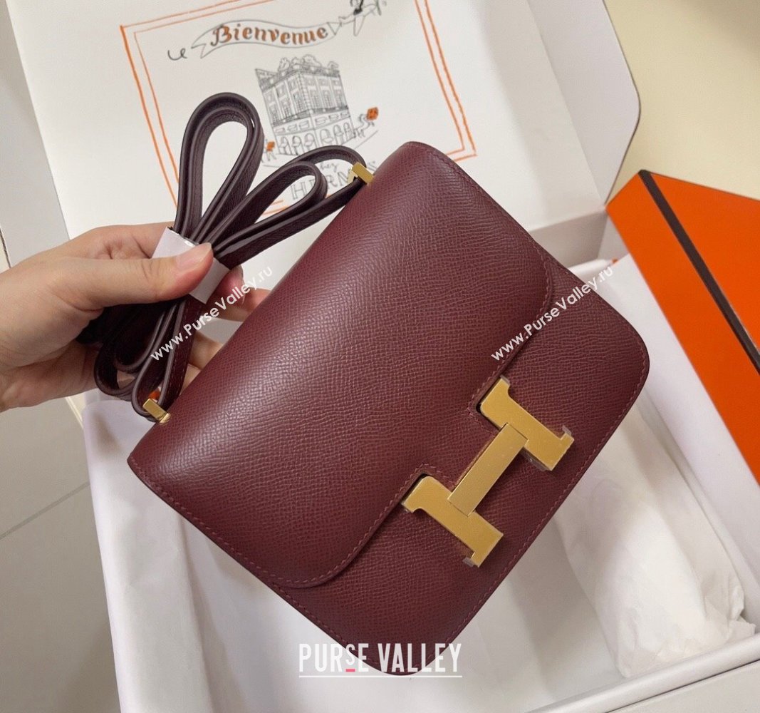 Hermes Constance Mini Bag 18cm in Epsom Palm-Grained Leather Bordeaux Red/Gold 2024 (Half Handmade) (FLI-240828078)