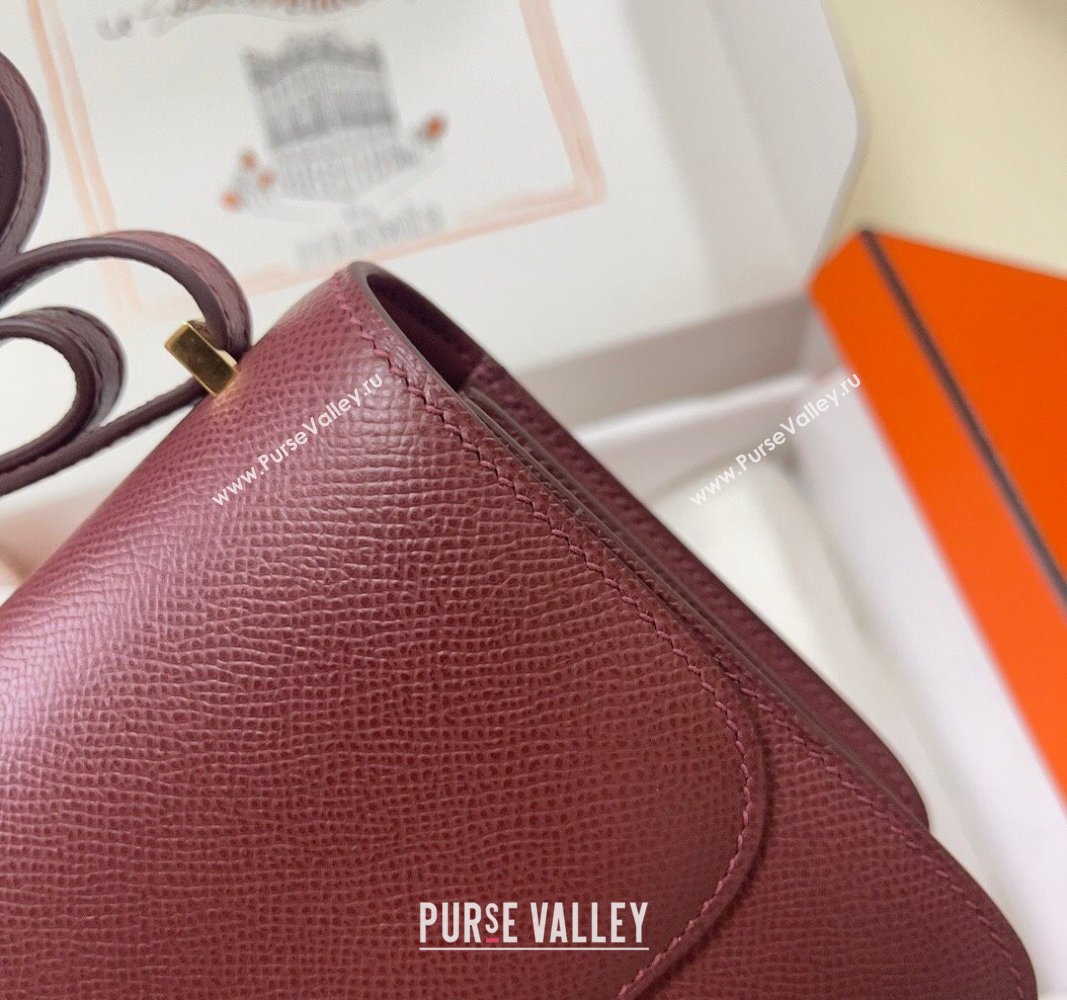 Hermes Constance Mini Bag 18cm in Epsom Palm-Grained Leather Bordeaux Red/Gold 2024 (Half Handmade) (FLI-240828078)