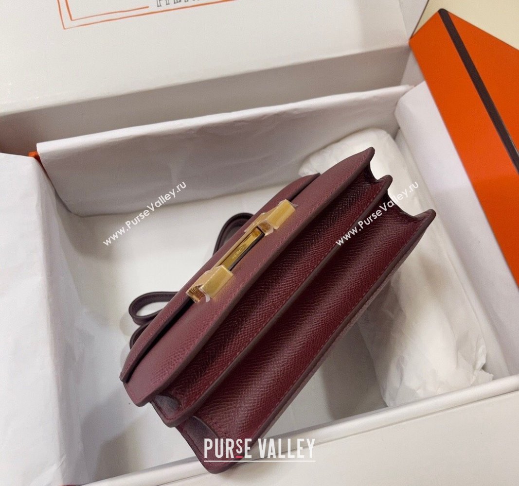 Hermes Constance Mini Bag 18cm in Epsom Palm-Grained Leather Bordeaux Red/Gold 2024 (Half Handmade) (FLI-240828078)