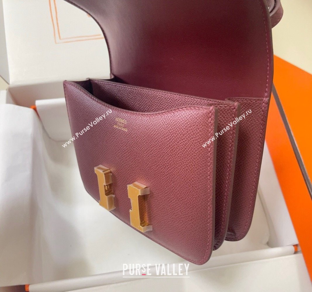 Hermes Constance Mini Bag 18cm in Epsom Palm-Grained Leather Bordeaux Red/Gold 2024 (Half Handmade) (FLI-240828078)