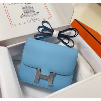 Hermes Constance Mini Bag 18cm in Epsom Palm-Grained Leather Candy Blue/Silver 2024 (Half Handmade) (FLI-240828079)