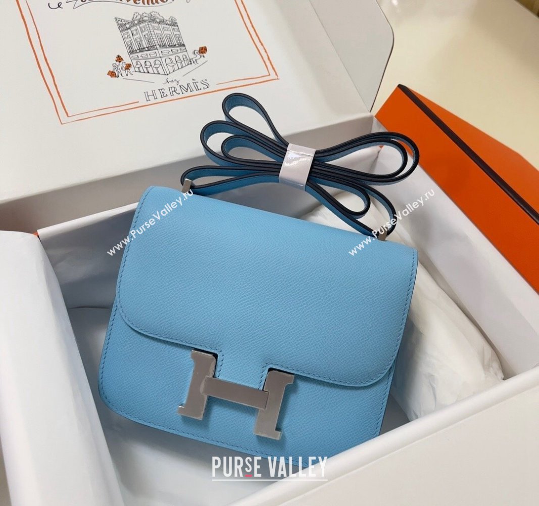 Hermes Constance Mini Bag 18cm in Epsom Palm-Grained Leather Candy Blue/Silver 2024 (Half Handmade) (FLI-240828079)