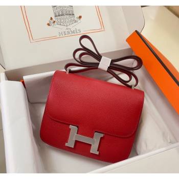 Hermes Constance Mini Bag 18cm in Epsom Palm-Grained Leather Red/Silver 2024 (Half Handmade) (FLI-240828059)