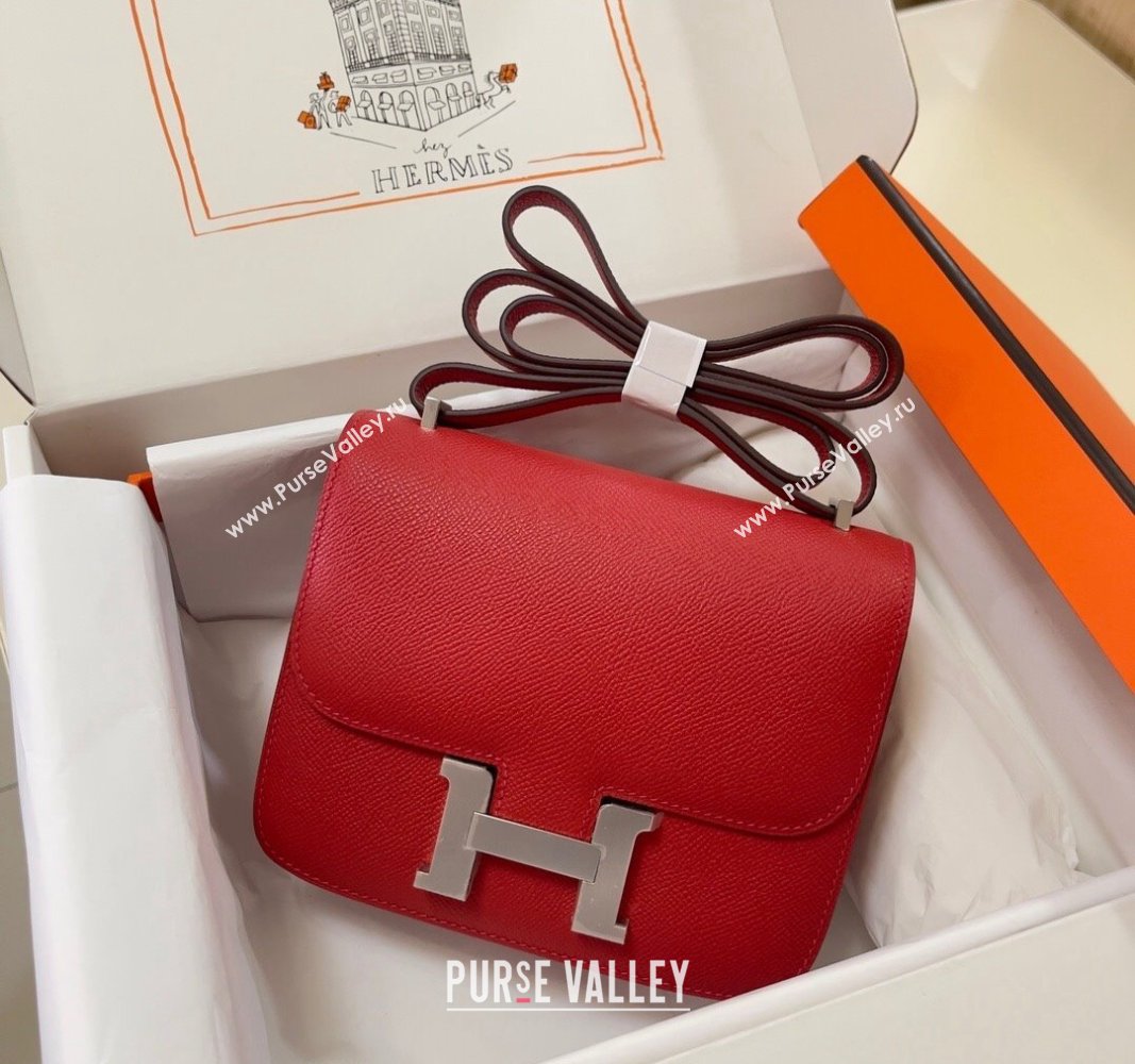 Hermes Constance Mini Bag 18cm in Epsom Palm-Grained Leather Red/Silver 2024 (Half Handmade) (FLI-240828059)