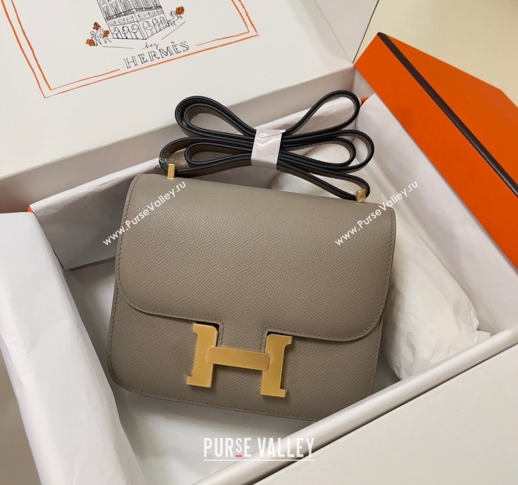 Hermes Constance Mini Bag 18cm in Epsom Palm-Grained Leather Pitch Grey/Gold 2024 (Half Handmade) (FLI-240828057)