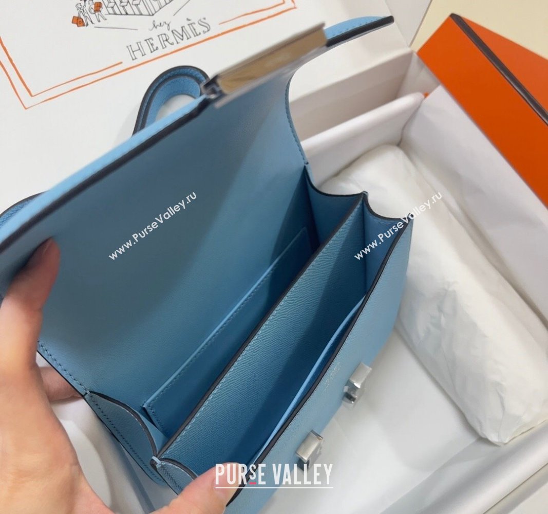 Hermes Constance Mini Bag 18cm in Epsom Palm-Grained Leather Candy Blue/Silver 2024 (Half Handmade) (FLI-240828079)