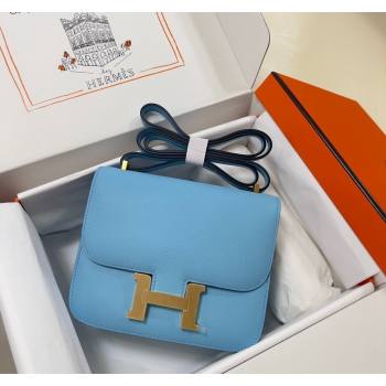 Hermes Constance Mini Bag 18cm in Epsom Palm-Grained Leather Candy Blue/Gold 2024 (Half Handmade) (FLI-240828080)