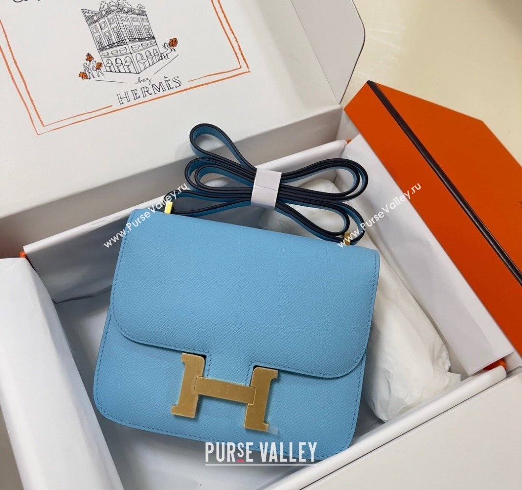 Hermes Constance Mini Bag 18cm in Epsom Palm-Grained Leather Candy Blue/Gold 2024 (Half Handmade) (FLI-240828080)