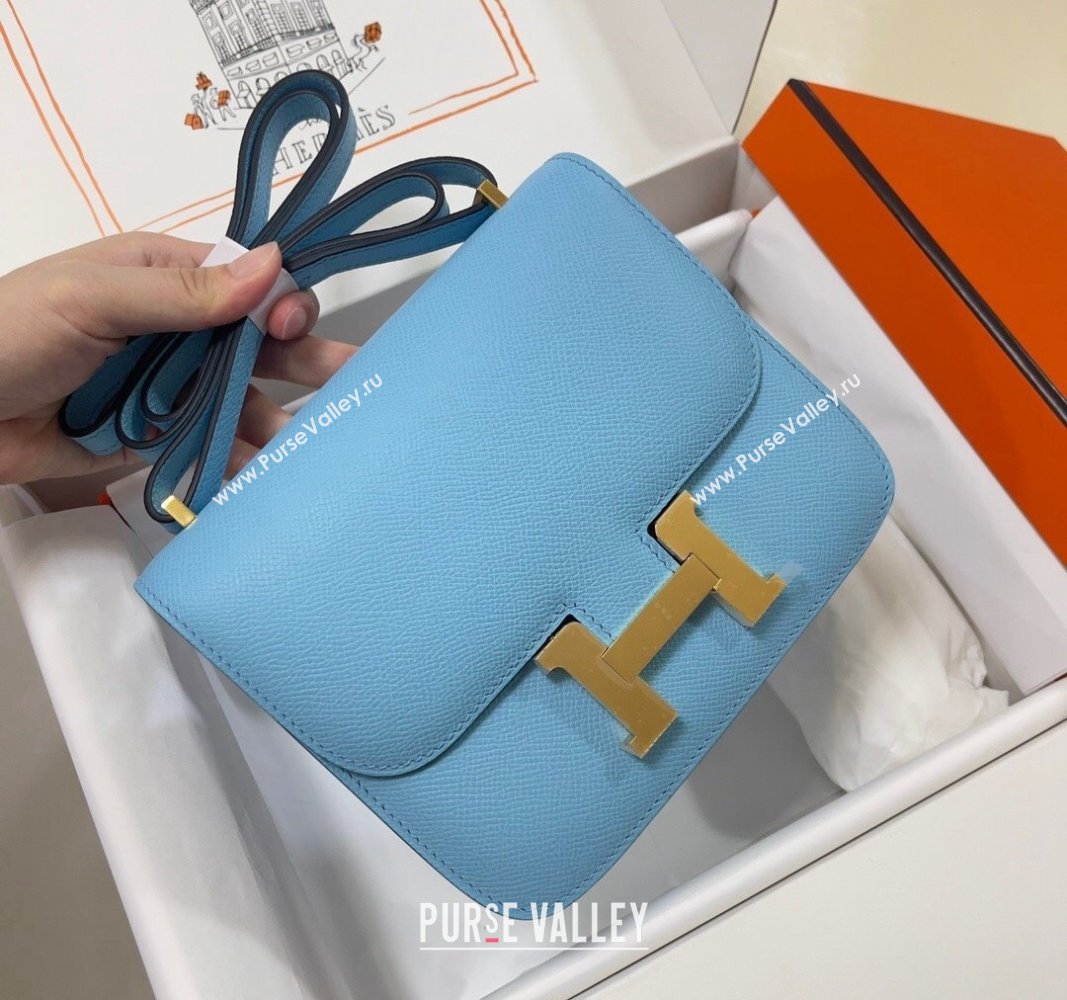 Hermes Constance Mini Bag 18cm in Epsom Palm-Grained Leather Candy Blue/Gold 2024 (Half Handmade) (FLI-240828080)