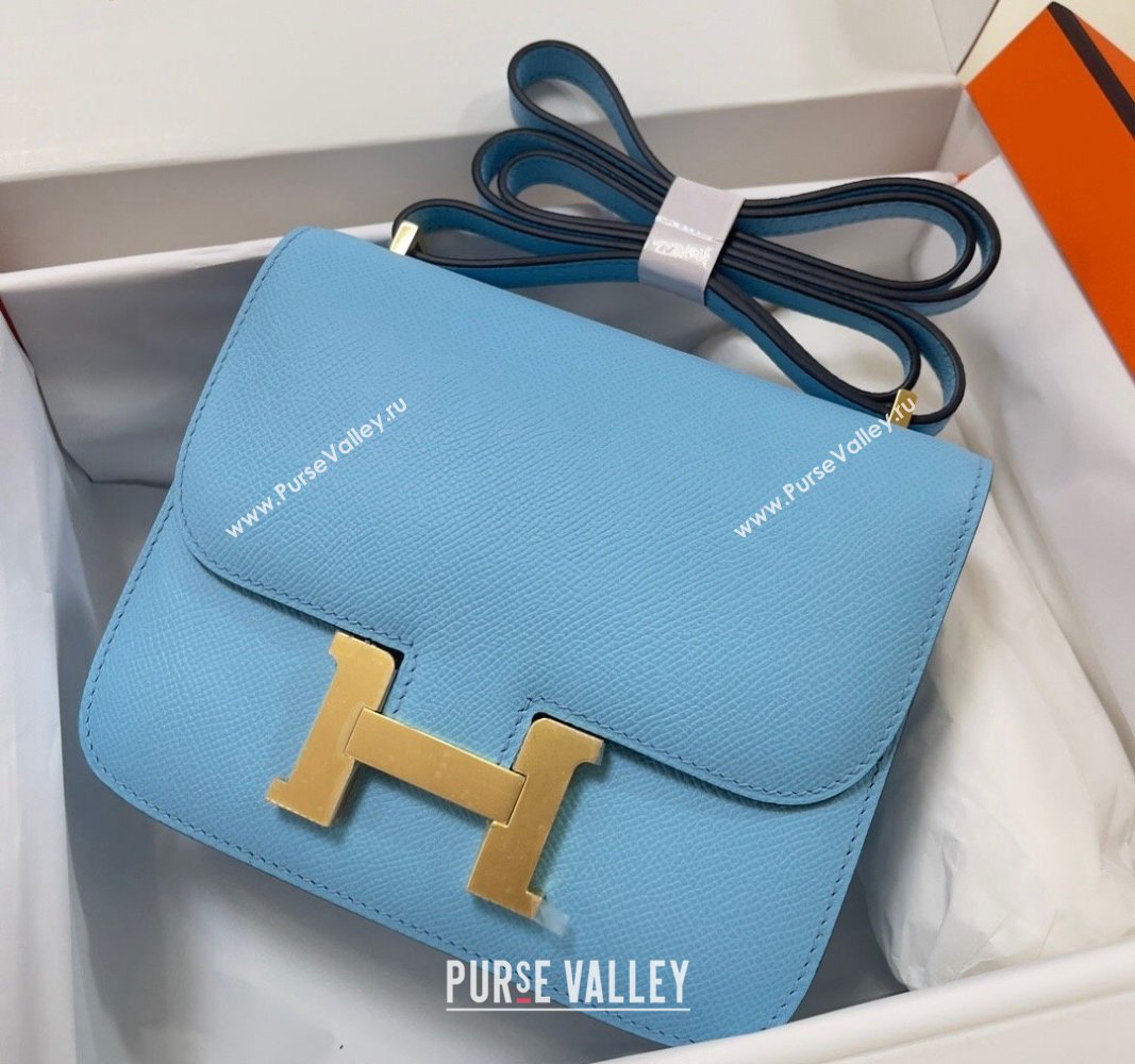 Hermes Constance Mini Bag 18cm in Epsom Palm-Grained Leather Candy Blue/Gold 2024 (Half Handmade) (FLI-240828080)