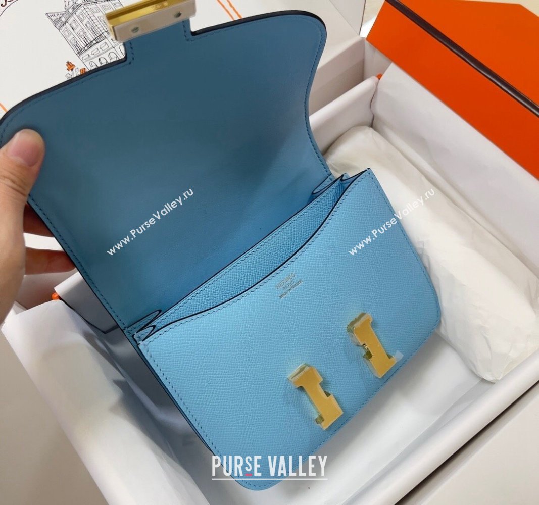 Hermes Constance Mini Bag 18cm in Epsom Palm-Grained Leather Candy Blue/Gold 2024 (Half Handmade) (FLI-240828080)