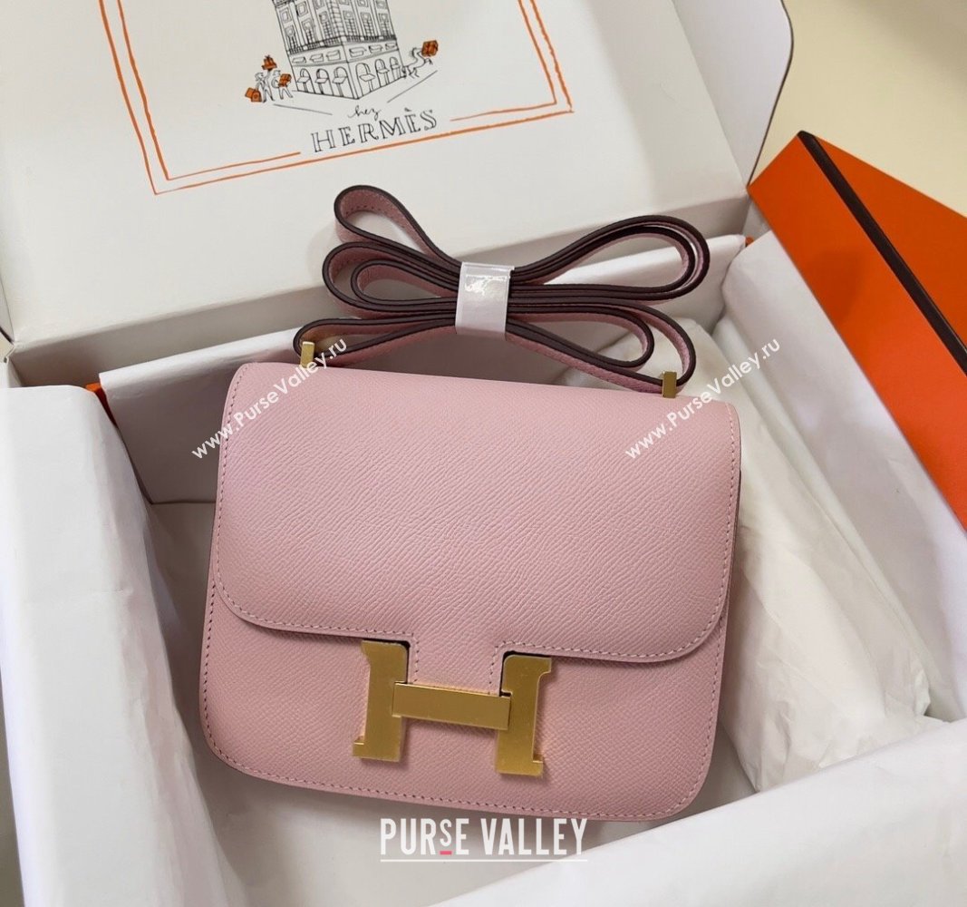 Hermes Constance Mini Bag 18cm in Epsom Palm-Grained Leather 3Q Sakura Pink/Gold 2024 (Half Handmade) (FLI-240828081)