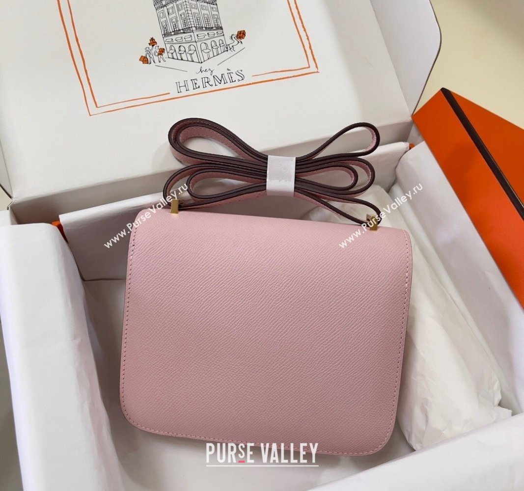 Hermes Constance Mini Bag 18cm in Epsom Palm-Grained Leather 3Q Sakura Pink/Gold 2024 (Half Handmade) (FLI-240828081)