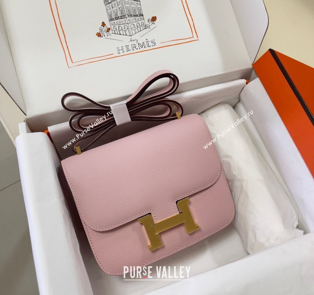 Hermes Constance Mini Bag 18cm in Epsom Palm-Grained Leather 3Q Sakura Pink/Gold 2024 (Half Handmade) (FLI-240828081)