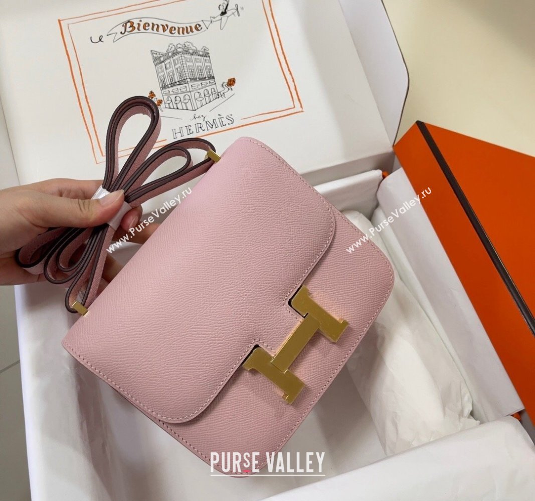 Hermes Constance Mini Bag 18cm in Epsom Palm-Grained Leather 3Q Sakura Pink/Gold 2024 (Half Handmade) (FLI-240828081)