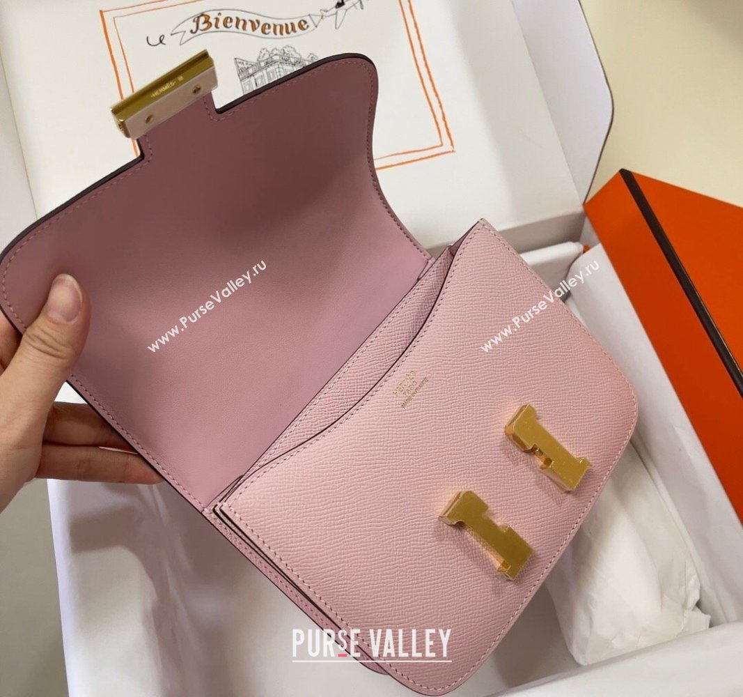 Hermes Constance Mini Bag 18cm in Epsom Palm-Grained Leather 3Q Sakura Pink/Gold 2024 (Half Handmade) (FLI-240828081)