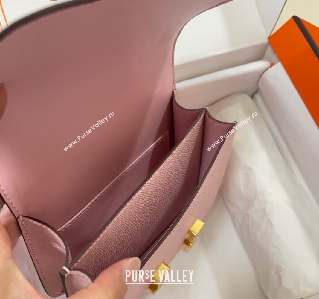 Hermes Constance Mini Bag 18cm in Epsom Palm-Grained Leather 3Q Sakura Pink/Gold 2024 (Half Handmade) (FLI-240828081)