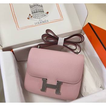 Hermes Constance Mini Bag 18cm in Epsom Palm-Grained Leather 3Q Sakura Pink/Silver 2024 (Half Handmade) (FLI-240828082)