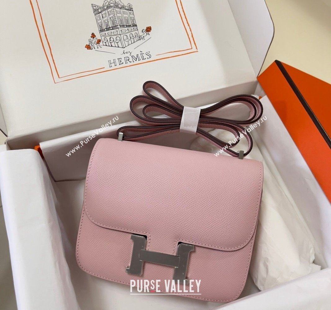 Hermes Constance Mini Bag 18cm in Epsom Palm-Grained Leather 3Q Sakura Pink/Silver 2024 (Half Handmade) (FLI-240828082)