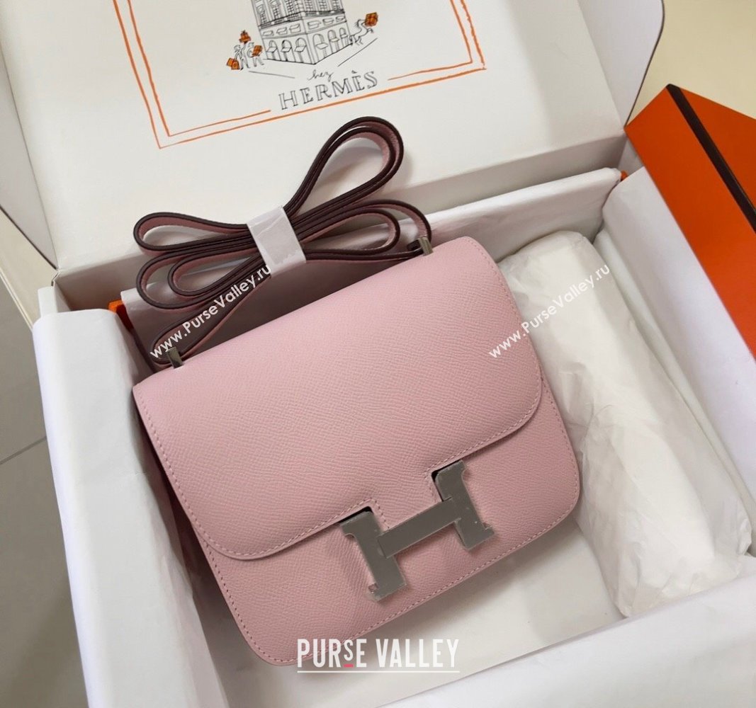 Hermes Constance Mini Bag 18cm in Epsom Palm-Grained Leather 3Q Sakura Pink/Silver 2024 (Half Handmade) (FLI-240828082)