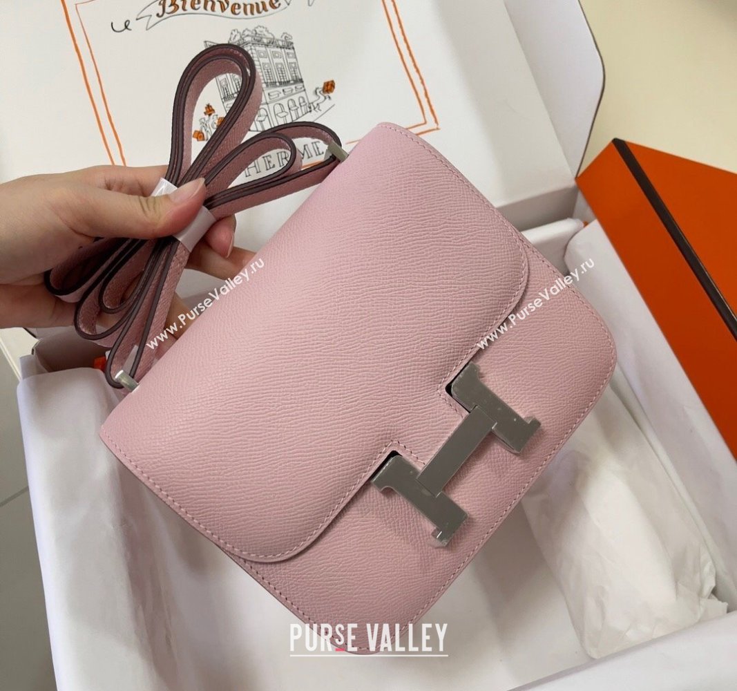 Hermes Constance Mini Bag 18cm in Epsom Palm-Grained Leather 3Q Sakura Pink/Silver 2024 (Half Handmade) (FLI-240828082)