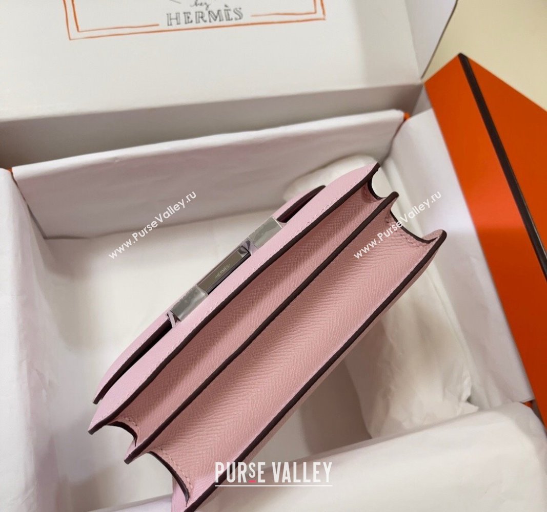 Hermes Constance Mini Bag 18cm in Epsom Palm-Grained Leather 3Q Sakura Pink/Silver 2024 (Half Handmade) (FLI-240828082)