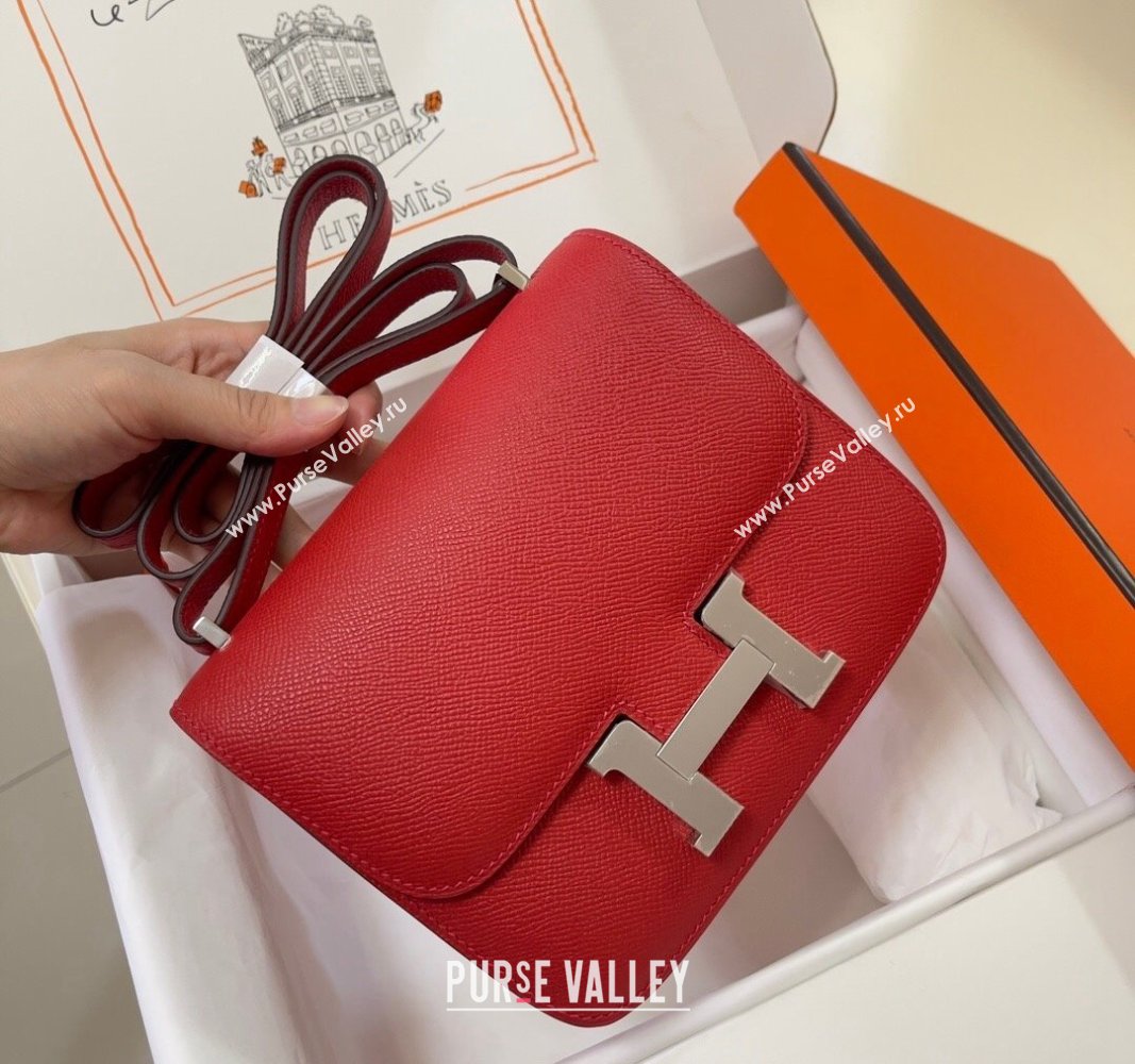 Hermes Constance Mini Bag 18cm in Epsom Palm-Grained Leather Red/Silver 2024 (Half Handmade) (FLI-240828059)