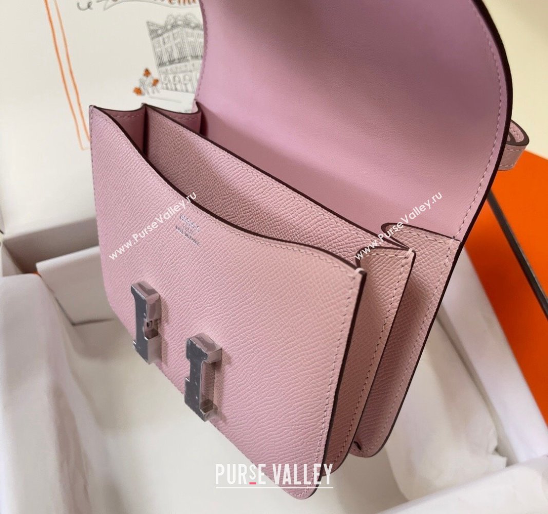 Hermes Constance Mini Bag 18cm in Epsom Palm-Grained Leather 3Q Sakura Pink/Silver 2024 (Half Handmade) (FLI-240828082)