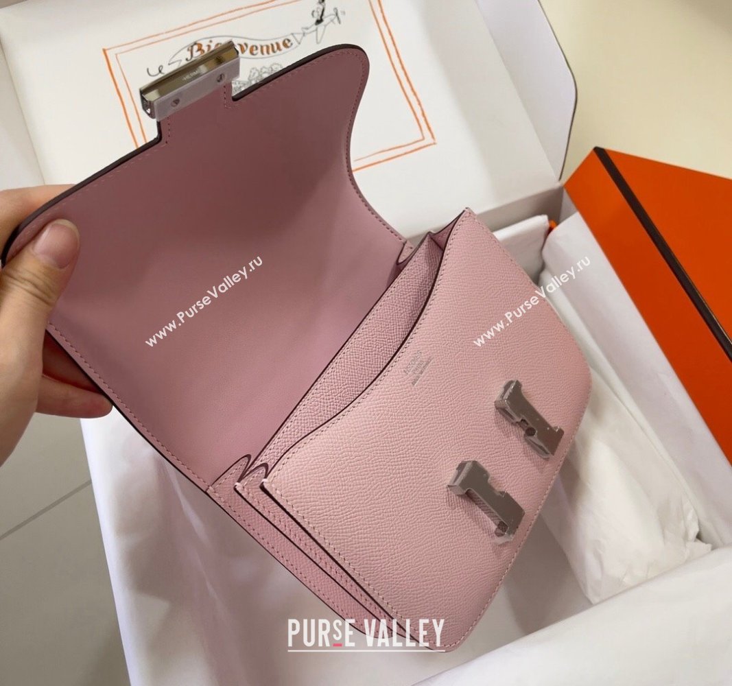 Hermes Constance Mini Bag 18cm in Epsom Palm-Grained Leather 3Q Sakura Pink/Silver 2024 (Half Handmade) (FLI-240828082)