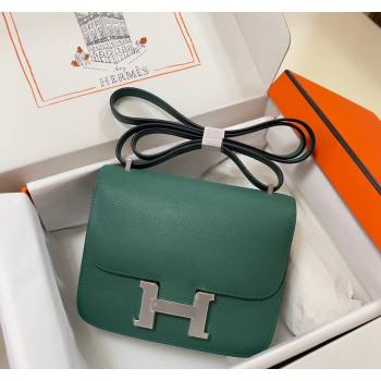 Hermes Constance Mini Bag 18cm in Epsom Palm-Grained Leather Peacock Green/Silver 2024 (Half Handmade) (FLI-240828083)