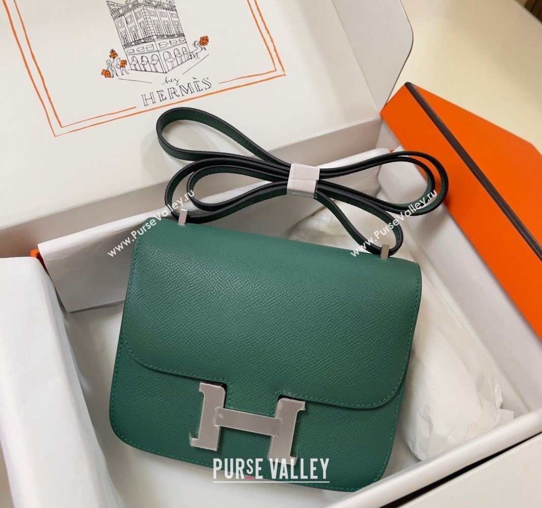 Hermes Constance Mini Bag 18cm in Epsom Palm-Grained Leather Peacock Green/Silver 2024 (Half Handmade) (FLI-240828083)