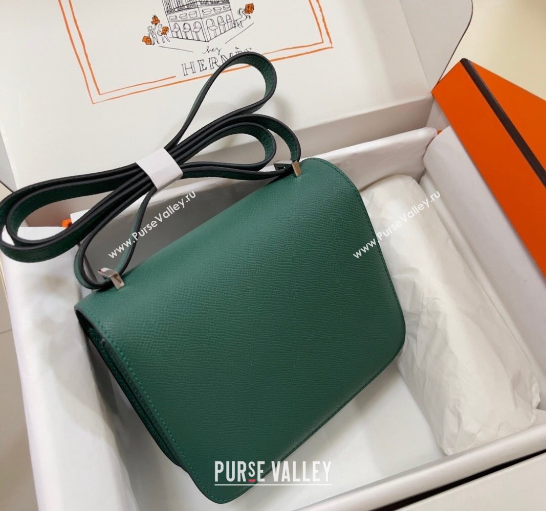 Hermes Constance Mini Bag 18cm in Epsom Palm-Grained Leather Peacock Green/Silver 2024 (Half Handmade) (FLI-240828083)