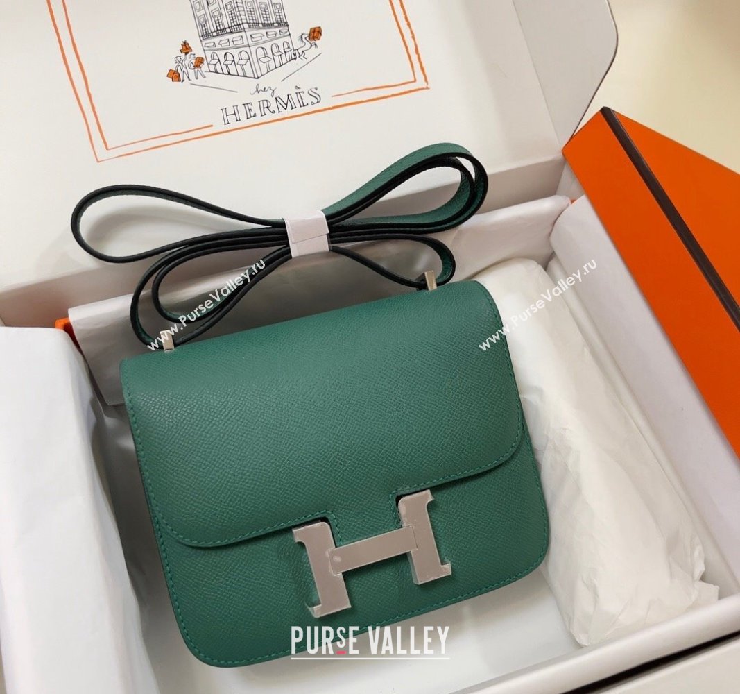 Hermes Constance Mini Bag 18cm in Epsom Palm-Grained Leather Peacock Green/Silver 2024 (Half Handmade) (FLI-240828083)