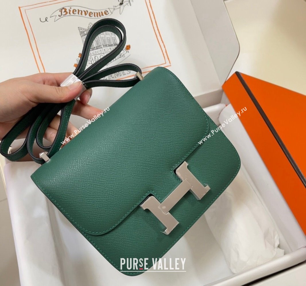 Hermes Constance Mini Bag 18cm in Epsom Palm-Grained Leather Peacock Green/Silver 2024 (Half Handmade) (FLI-240828083)