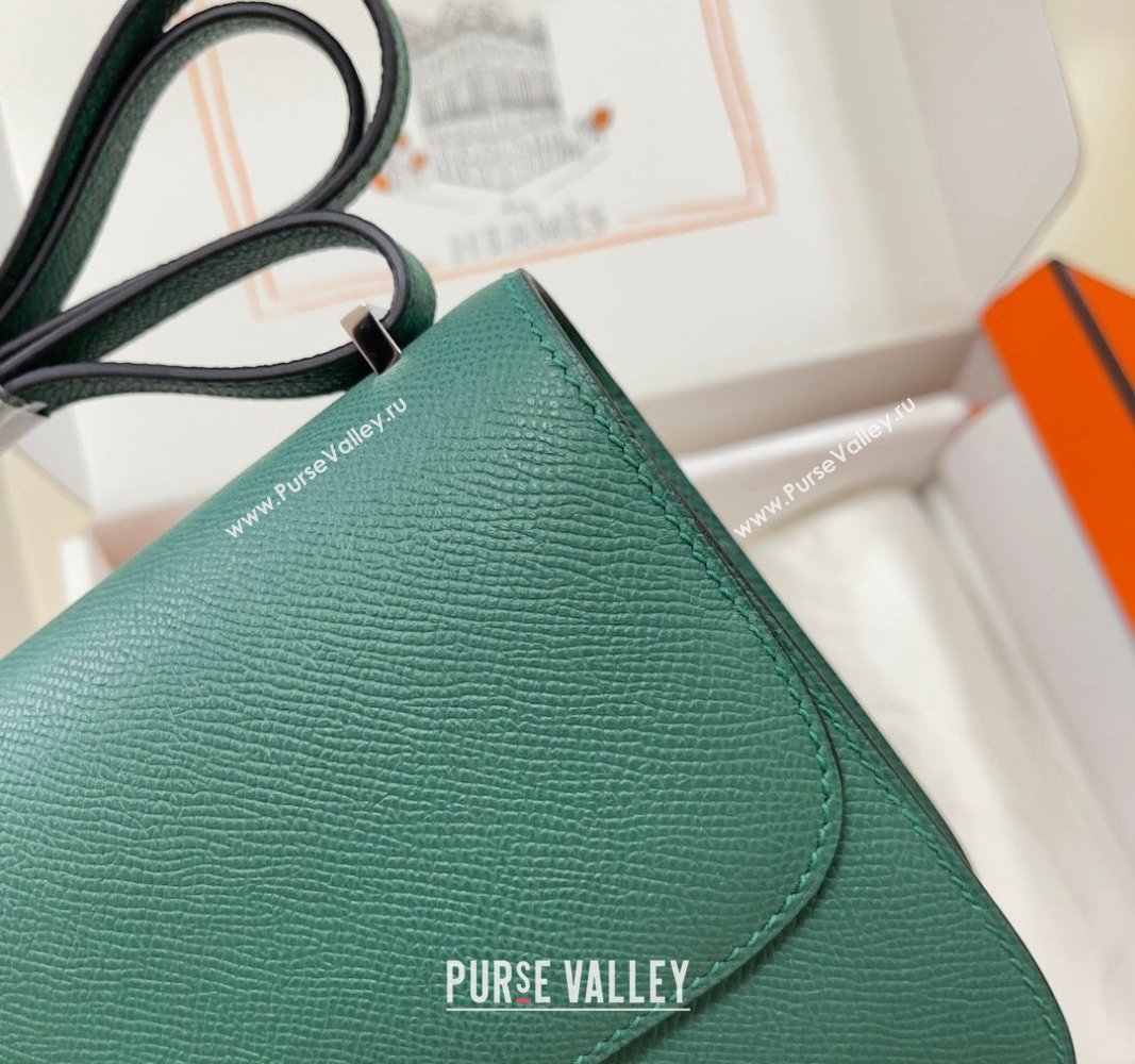 Hermes Constance Mini Bag 18cm in Epsom Palm-Grained Leather Peacock Green/Silver 2024 (Half Handmade) (FLI-240828083)