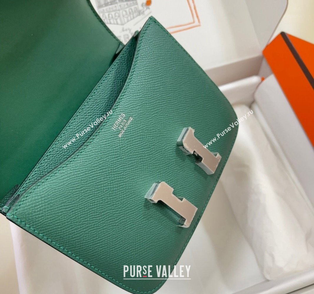 Hermes Constance Mini Bag 18cm in Epsom Palm-Grained Leather Peacock Green/Silver 2024 (Half Handmade) (FLI-240828083)