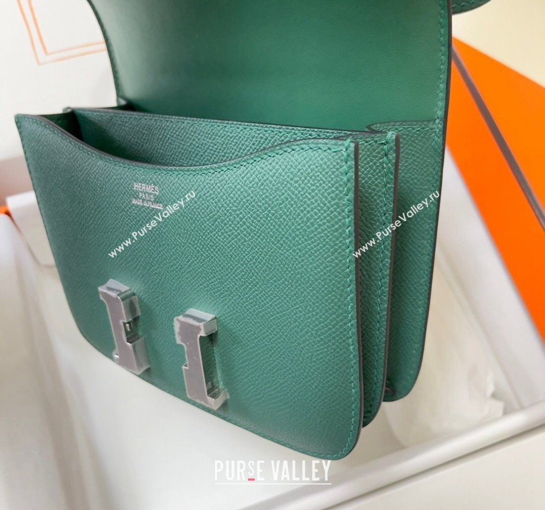 Hermes Constance Mini Bag 18cm in Epsom Palm-Grained Leather Peacock Green/Silver 2024 (Half Handmade) (FLI-240828083)