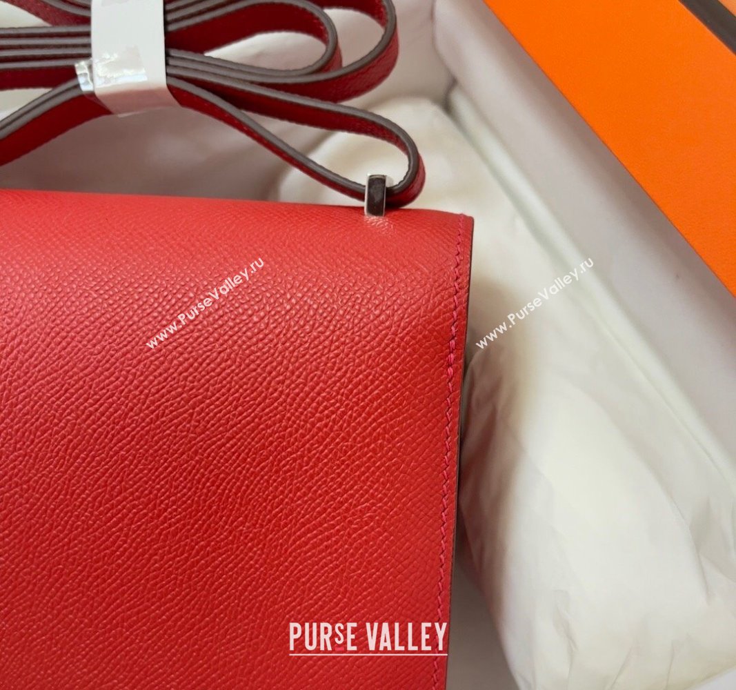 Hermes Constance Mini Bag 18cm in Epsom Palm-Grained Leather Red/Silver 2024 (Half Handmade) (FLI-240828059)