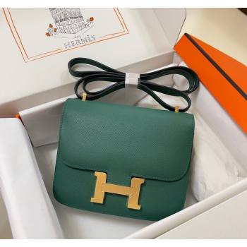 Hermes Constance Mini Bag 18cm in Epsom Palm-Grained Leather Peacock Green/Gold 2024 (Half Handmade) (FLI-240828084)