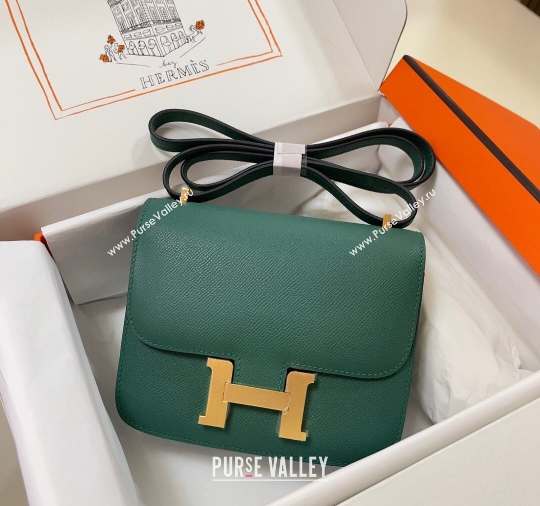 Hermes Constance Mini Bag 18cm in Epsom Palm-Grained Leather Peacock Green/Gold 2024 (Half Handmade) (FLI-240828084)