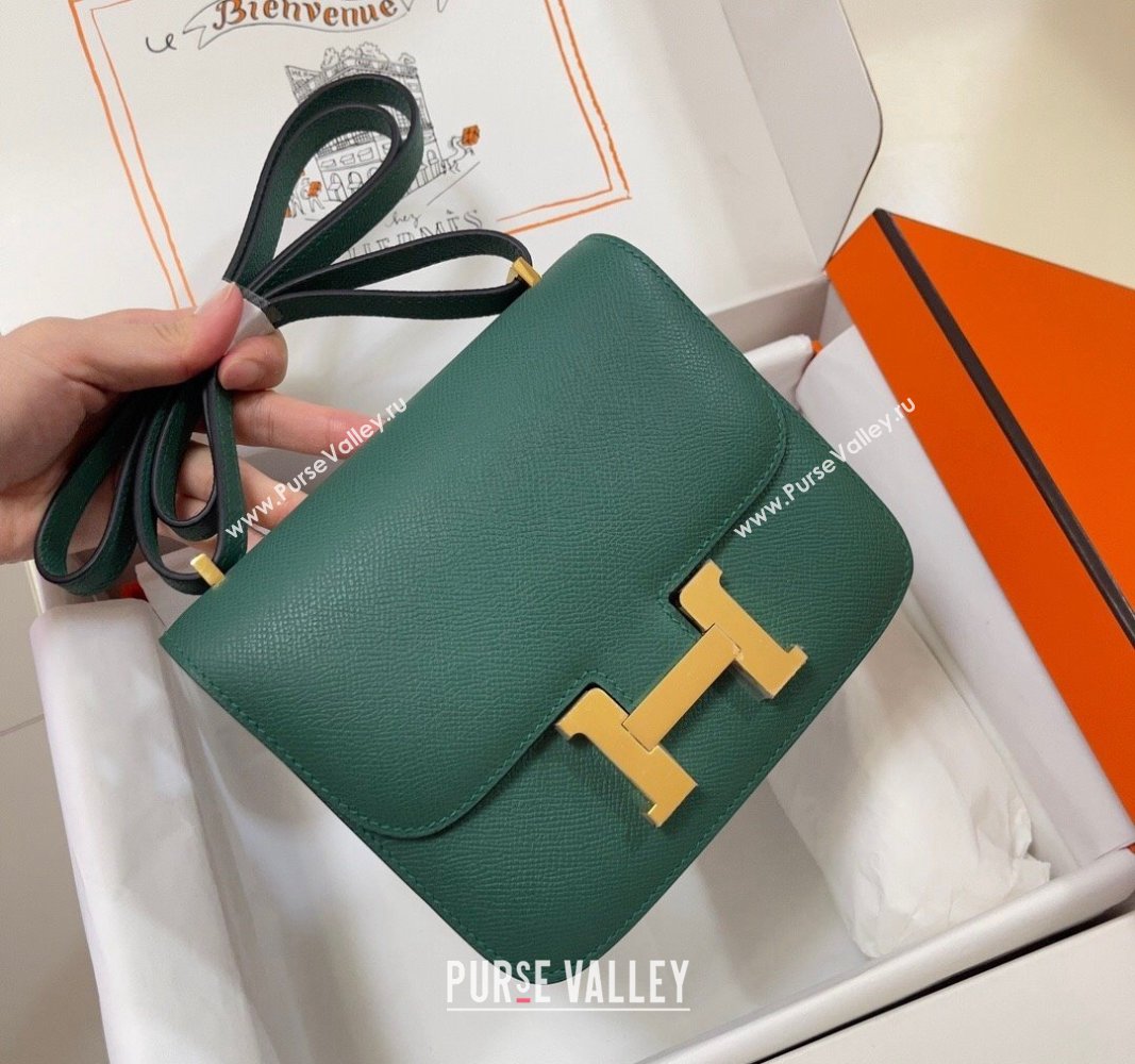 Hermes Constance Mini Bag 18cm in Epsom Palm-Grained Leather Peacock Green/Gold 2024 (Half Handmade) (FLI-240828084)