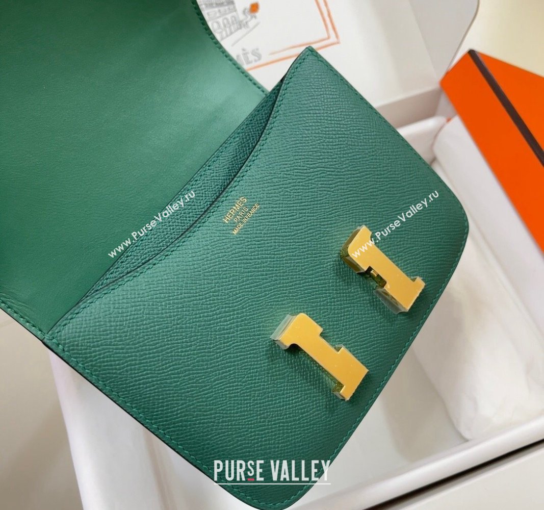 Hermes Constance Mini Bag 18cm in Epsom Palm-Grained Leather Peacock Green/Gold 2024 (Half Handmade) (FLI-240828084)