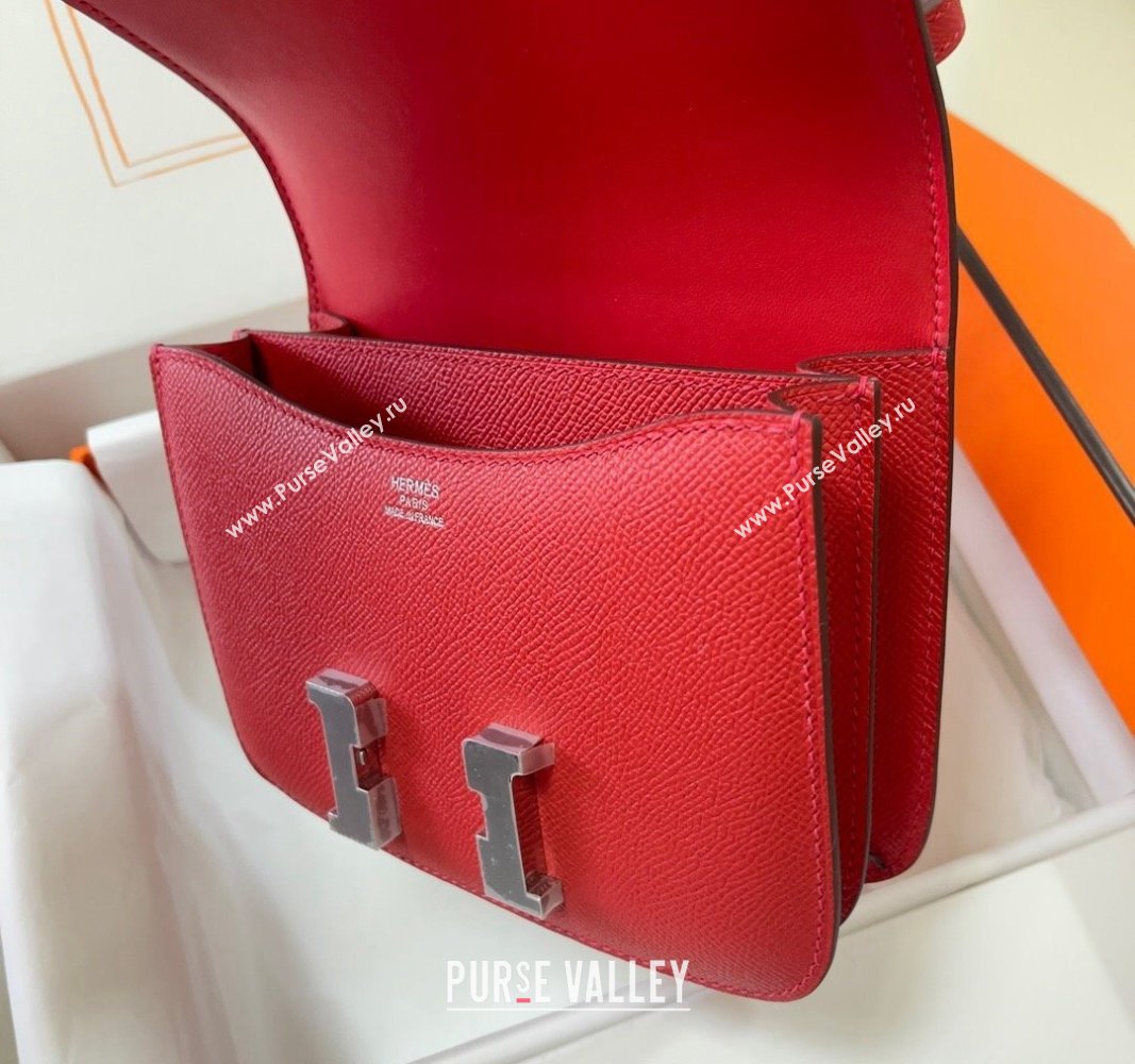 Hermes Constance Mini Bag 18cm in Epsom Palm-Grained Leather Red/Silver 2024 (Half Handmade) (FLI-240828059)