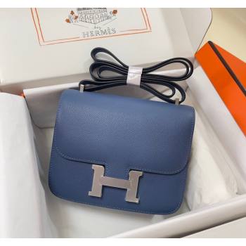 Hermes Constance Mini Bag 18cm in Epsom Palm-Grained Leather Agate Blue/Silver 2024 (Half Handmade) (FLI-240828087)