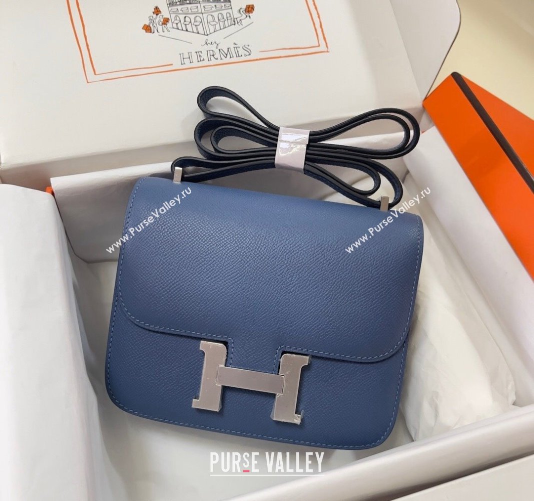 Hermes Constance Mini Bag 18cm in Epsom Palm-Grained Leather Agate Blue/Silver 2024 (Half Handmade) (FLI-240828087)